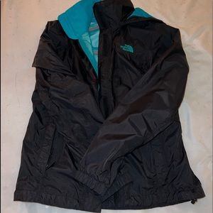North Face Rain Jacket- black and turquoise